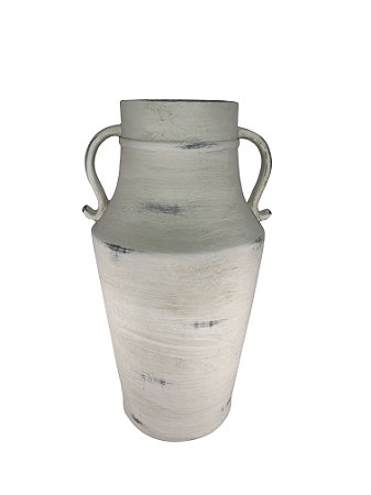 VASO DECORATIVO EM CERAMICA BRANCO RUSTICO 43CM