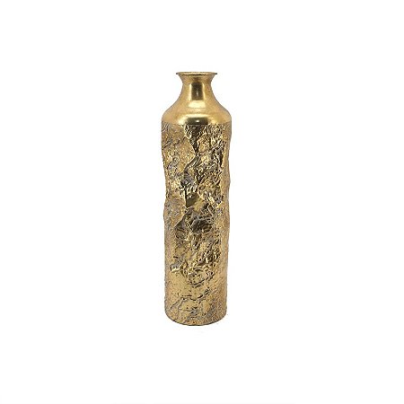 VASO GARRAFA DE CHÃO DECORATIVO EM METAL DOURADO - 72CM