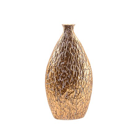 VASO GARRAFA TEXTURAS DECORATIVO EM METAL DOURADO 85,5CM