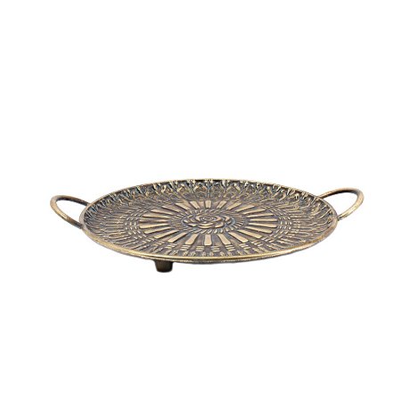 BANDEJA REDONDA DECORATIVA EM METAL DOURADO C/ALÇA 50CM