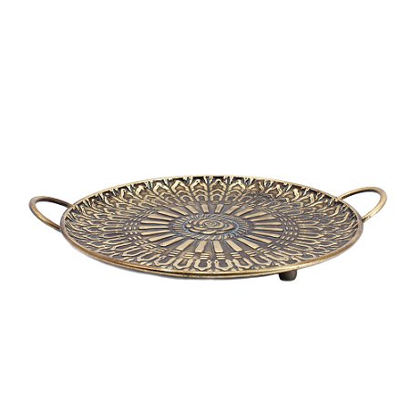BANDEJA REDONDA DECORATIVA EM METAL DOURADO - 55cm
