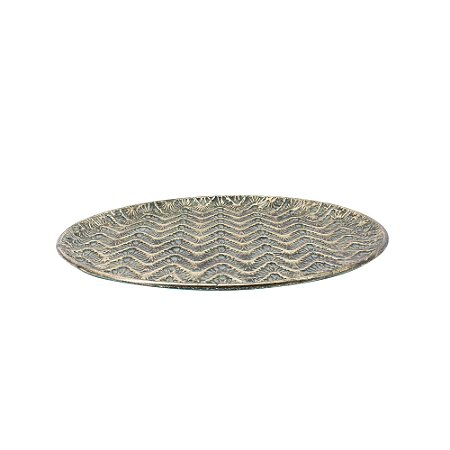 BANDEJA REDONDA DECORATIVA EM METAL DOURADO - 60,5cm