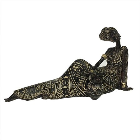 ESCULTURA AFRICANA DECORATIVA DE RESINA DEITADA