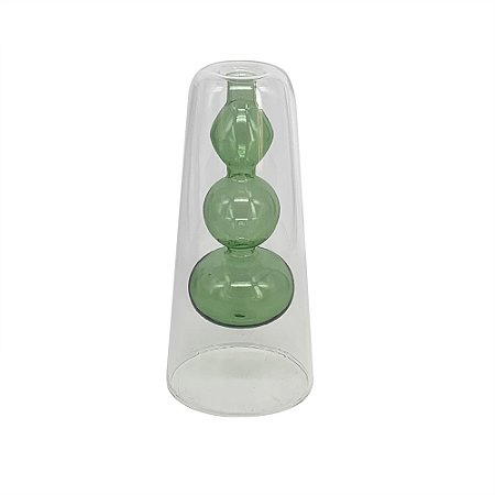 VASO DE VIDRO DUPLO TRANSPARENTE E VERDE 17,5cm