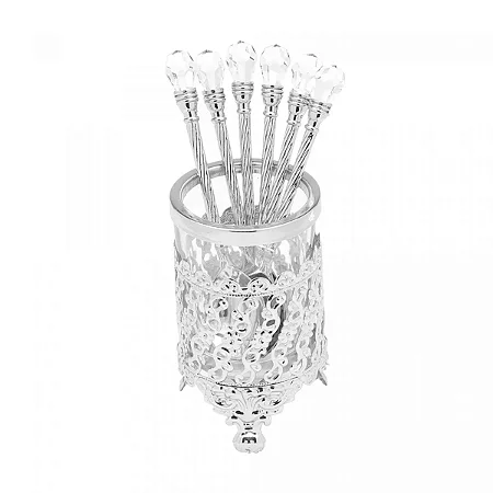 CJ 6 COLHERES ZAMAC C/SUPORTE NIQUELADO CRYSTAL 14CM - WOLFF