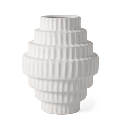 VASO EM CERAMICA COM ONDULAÇÕES BRANCO MART 22,5cm