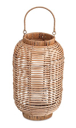LANTERNA EM RATTAN COM COPO EM VIDRO 49cm