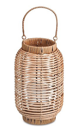 LANTERNA EM RATTAN COM COPO EM VIDRO 43cm