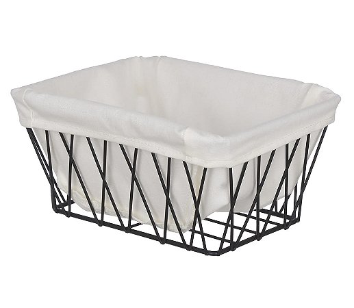 CESTO ORGANIZADOR ARAMADO PRETO C/FORRO DE TECIDO 20cm