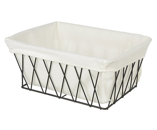 CESTO ORGANIZADOR ARAMADO PRETO C/FORRO DE TECIDO 25cm