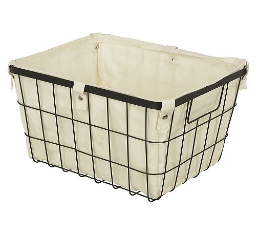 CESTO ORGANIZADOR ARAMADO PRETO C/FORRO EM TECIDO 33cm