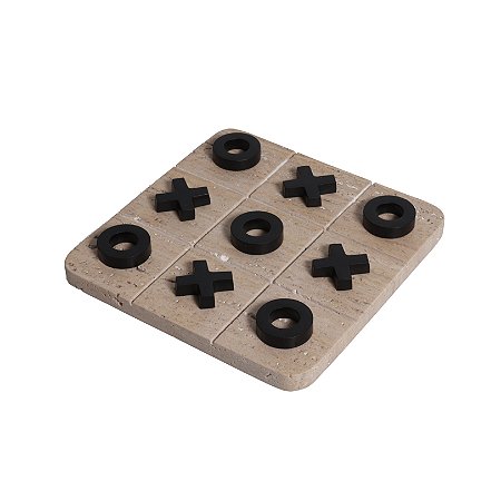 JOGO DA VELHA DECORATIVO EM MARMORE BEGE E PRETO 20x20CM