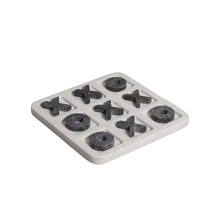 JOGO DA VELHA DECORATIVO EM MARMORE BRANCO E CINZA 20x20CM