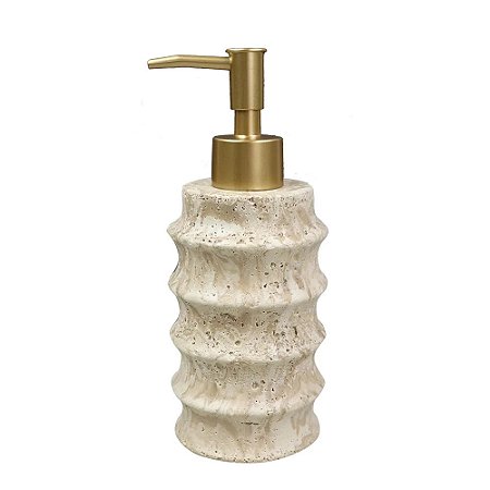 PORTA SABONETE LIQUIDO RESINA BEGE C/DISPENSER DOURADO 18CM