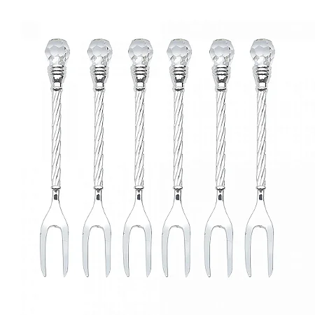 CJ 6 GARFOS PETISCO DE ZAMAC NIQUELADO CRYSTAL 11CM - WOLLF