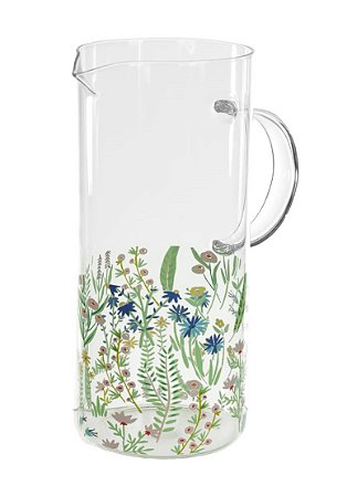 JARRA EM VIDRO C/ALÇA PRIMAVERA FLORES E FOLHAS 1500ML