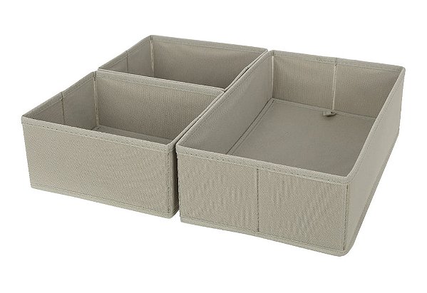 CJ CAIXAS ORGANIZADORAS 3 PCS DOBRAVEIS TNT CINZA CLARO 30cm
