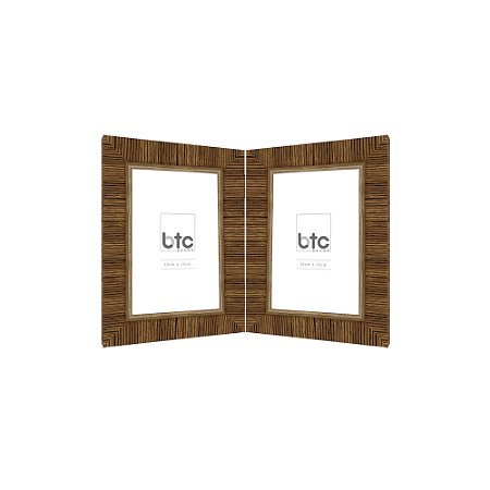 PORTA RETRATO DUPLO EM RESINA NATURAL ESCURO - 10X15CM