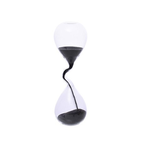 AMPULHETA EM VIDRO TRANSPARENTE COM AREIA PRETA 19,5cm