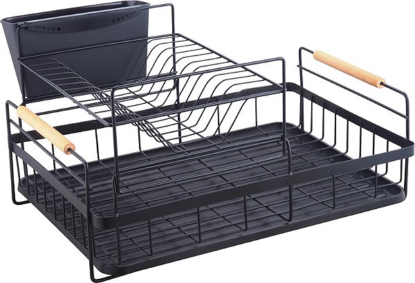 ESCORREDOR DE LOUCAS EM METAL DUPLO BREMEN PRETO 44x31x24cm