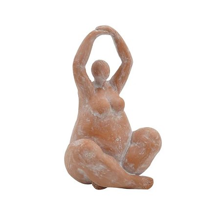 ESCULTURA EM RESINA DECOR MULHER SENTADA TERRACOTA - 22CM