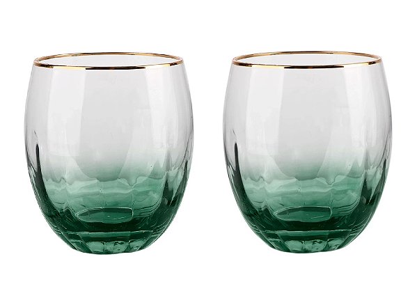 JOGO 2 COPOS DEGRADE VERDE CELEBRARE EM VIDRO GOLD 485ML
