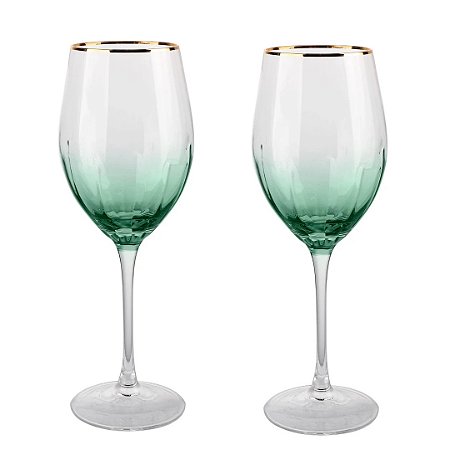 JOGO 2 TAÇAS P/VINHO CELEBRARE EM VIDRO VERDE GOLD - 545ML