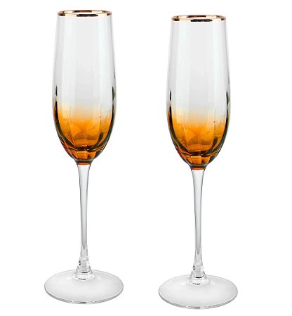 JG 2 TAÇAS P/CHAMPANHE EM VIDRO AMBAR CELEBRARE GOLD - 220ML