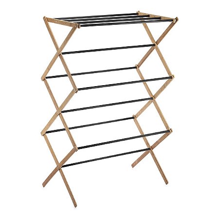 VARAL VERTICAL 3 ANDARES EM BAMBU COM HASTES METALICAS