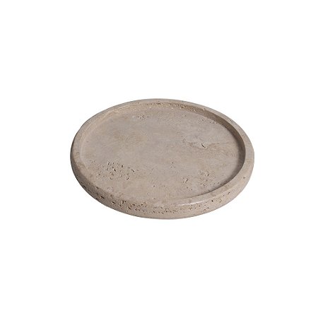 BANDEJA REDONDA DECORATIVA EM MARMORE BEGE - 30CM