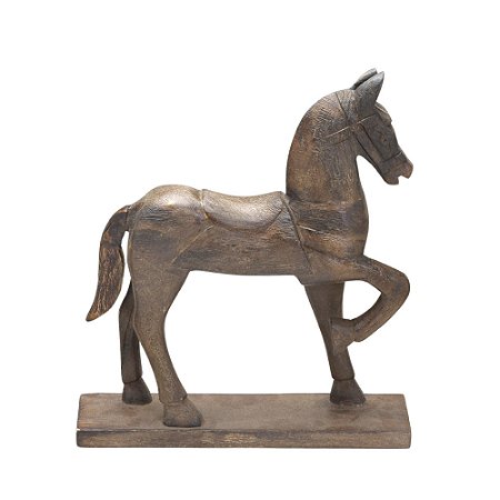 ESCULTURA CAVALO DECORATIVO EM MADEIRA NA COR MARROM 32cm