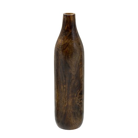 VASO GARRAFA  DECORATIVO EM MADEIRA NA COR MARROM 42cm