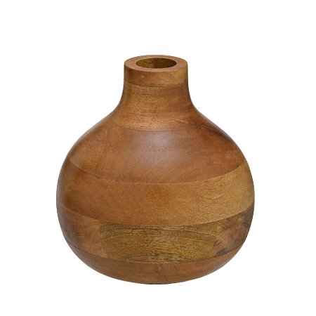 VASO GARRAFA DECORATIVO EM MADEIRA NA COR MARROM - 21X10,5CM