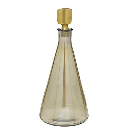 GARRAFA DECOR EM VIDRO E METAL AMBAR MARROM E DOURADO 34,5CM