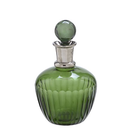 GARRAFA DECORATIVA EM VIDRO E METAL PRATA E VERDE 500ml