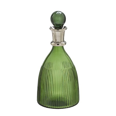 GARRAFA DECORATIVA EM VIDRO E METAL PRATA E VERDE 28,5CM