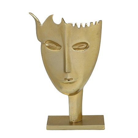 ESCULTURA FACE DECORATIVA EM ALUMINIO DOURADO - 34cm