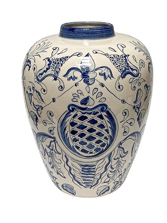 VASO CERAMICA PINTADO A MAO ARABESCOS ABACAXI LUIZ SALVADOR