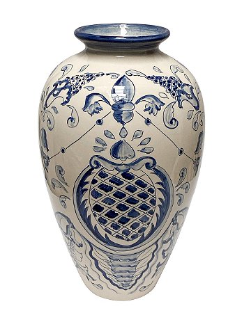 VASO CERAMICA PINTADO A MAO ARABESCO ABACAXI LUIZ SALVADOR