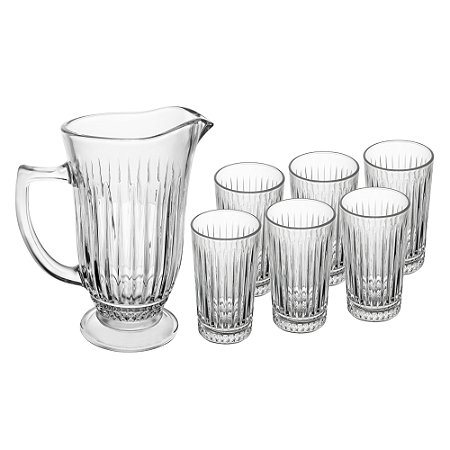CJ JARRA COM 6 COPOS DE VIDRO DELI DIAMANTE 1L/300ML - LYOR