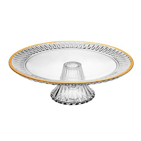 PRATO BOLO CRISTAL ECO C/PE E FIO DE OURO RADIAL 32CM - LYOR