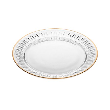 CJ 2 PRATOS SOBREMESA CRISTAL ECO C/FIO DE OURO 20CM - LYOR
