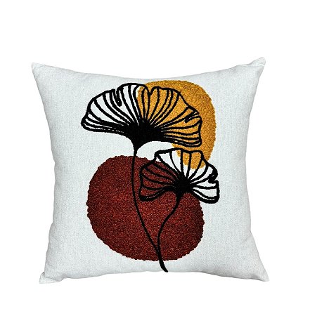 Almofada Quadrada Bordada Flor Terra/Mostarda 50cm Premium