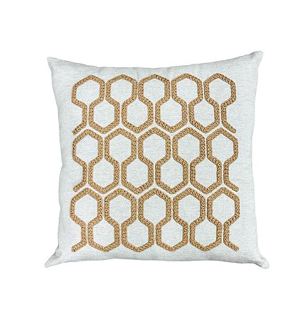 Almofada Quadrada Bordada Colmeia Bege 50x50cm Premium