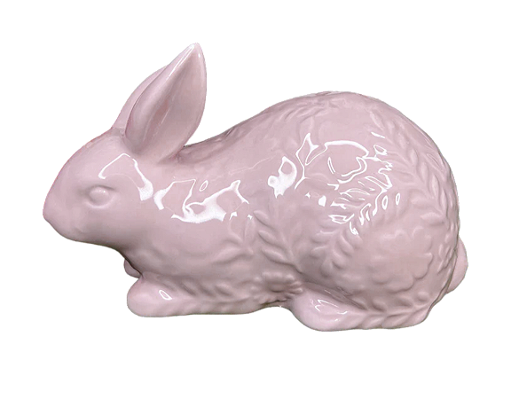 ESCULTURA COELHO CERÂMICA EM RELEVO ROSA 18X10X11cm