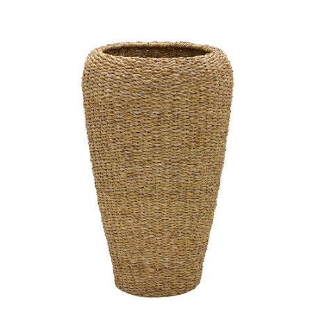 VASO EM FERRO E RATAN  DECORATIVO NA COR MARROM 54,5cm