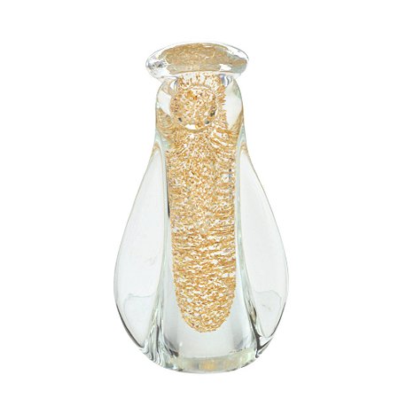 ESCULTURA NOSSA SRA EM VIDRO DOURADO E TRANSPARENTE 20CM