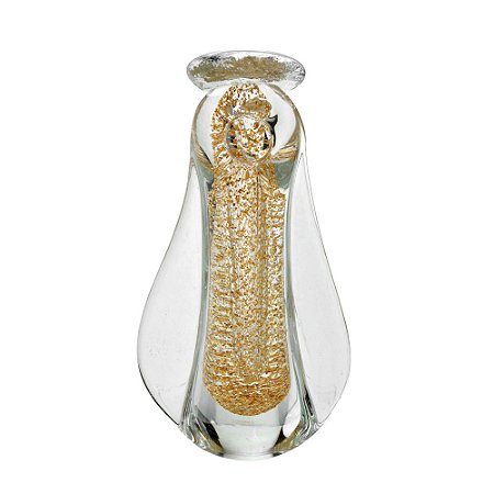 ESCULTURA DECOR NOSSA SRA EM VIDRO DOURADO E TRANSP 26,5CM