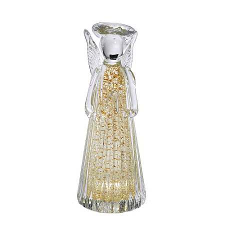 ESCULTURA ANJO DECOR EM VIDRO DOURADO E TRANSPARENTE 27CM