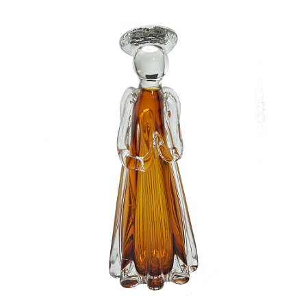 ESCULTURA ANJO DECORATIVO EM VIDRO AMBAR E TRANSP - 27CM